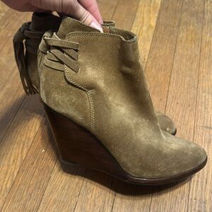 Frye Suede Fringe Wedge Booties